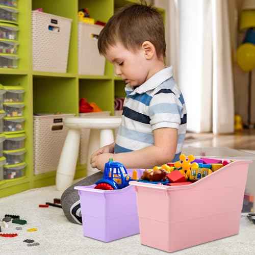 Blosssound 6 Set Book Bin with Label Stickers Plastic Stackable Organizing Bins 11.4 x 5.5 x 7.5 Inch Storage & Organization for Book Box Baskets for Classroom Library Home School Supplies
