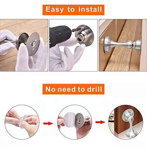 Magnetic Door Stopper 6 Pack Brushed Nickel No Drilling Needed 3M Adhesive or Screw Mount Soft-Catch Magnetic Door Holder for Home & Office