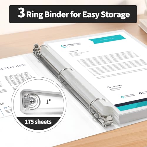 GNL 1 Inch Binders 3 Ring Bulk, 1" Three Ring Clear View Binder (Fit 8.5"x11" Paper) PVC-Free & Non-Stick for Office & School Supplies, White, 12 Pack