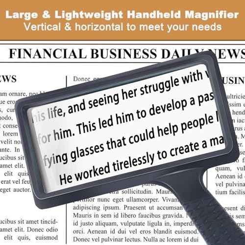 5X Rectangle Reading Magnifier, Large Handheld Magnifying Glass Scratch Resistant Glass Lens Seniors Reading, Hobbies, Repair, Observation(Black)