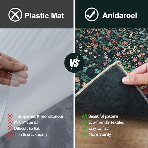 Anidaroel Floral Office Chair Mat for Hardwood & Tile Floor, 48"x60" Desk Chair Mat for Home Office, Under Desk Rug for Rolling Chair, Non Slip Computer Chair Mats, Low-Pile Carpet Protector Rug