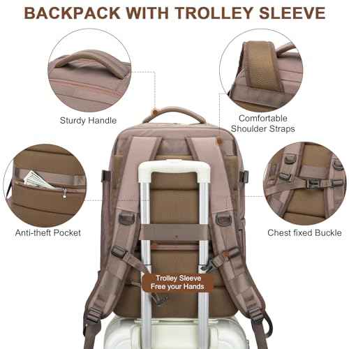 RDTGO Travel Backpack For Women, 40L Carry-On Backpack, Airline Approved Personal Item Bag, Waterproof Laptop Backpack with Large Duffel, Casual Daypack for Buisness Gym Weekend Hiking (Brown)