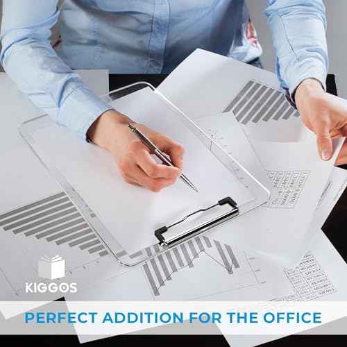 25 Pack Transparent Plastic Clipboards Bulk Acrylic Clear Clip boards with Low Profile Metal Clip Board 12.5 x 9 Inch Letter Size Clipboard Class Set for Classroom with Hanging Hook - Holds 100 Sheets