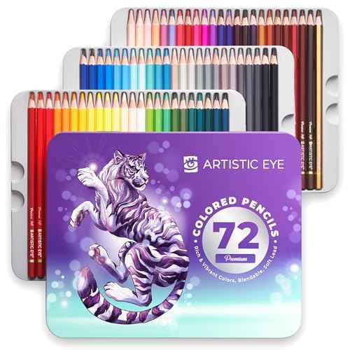 ARTISTIC EYE Premium Colored Pencils | Set of 72, Quality 3.8mm Soft Core Leads, Rich & Vibrant Colors, Blendable, Perfect for Beginner & Advanced Artists