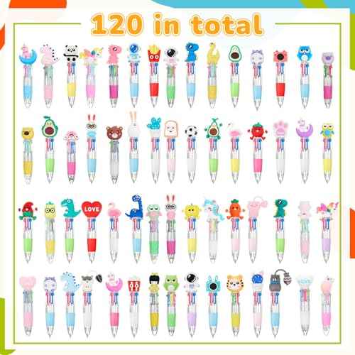 120 Pcs Mini Multicolor Pen in One 4 in 1 Cute Kawaii Ballpoint Ink Pens Bulk Fun Gifts for Birthday Party Favor School Prizes (Classic Style)