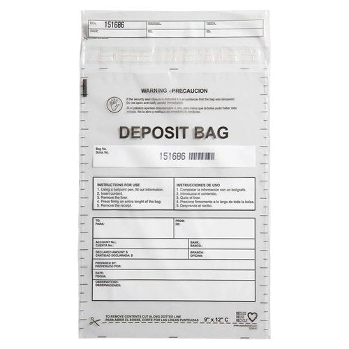 USPACKSMART Clear Plastic Deposit Bags 9"x12" | Secure Bank Deposits, Cash Handling or Safe Currency Transportation | Sequential Barcodes | Tamper-Evident | Tear-Off Receipt for Security | 100-Pack