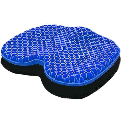 Blue Gel TPU Seat Cushion ? Large Contoured Honeycomb Cooling Gel Cushion for Long Sitting, Pressure Relief for Tailbone & Sciatica, Non-Slip Washable Cover ? 18.89 x 14.96 in