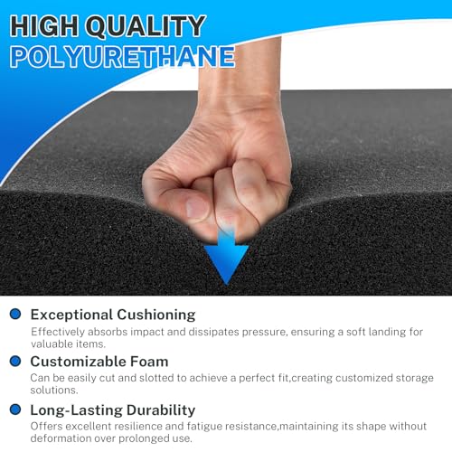 Polyurethane Foam Padding, 4 PCS 16 x 12 0.5 Inch Black Soft Cuttable