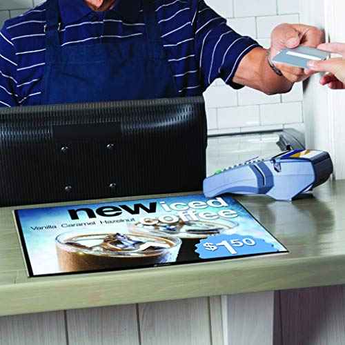 Countertop Sign Holder, Lies Flat On Counters and Tabletops, Clear Poster Pocket with Nonslip Backing, Holds 17" by 11" Signs