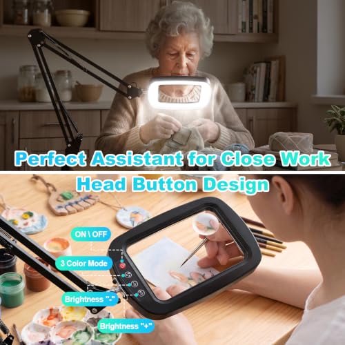 Black 12X 30X Magnifying Glass with Light, Stand & Clamp - Large Desk Lamp