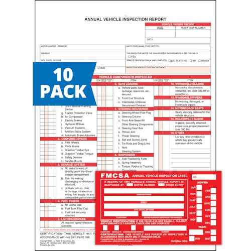 J. J. Keller 10-Pack, Annual Vehicle Inspection Report Form & Red FMCSA Label Aluminum, 3-Ply Carbonless Form, DOT Compliant
