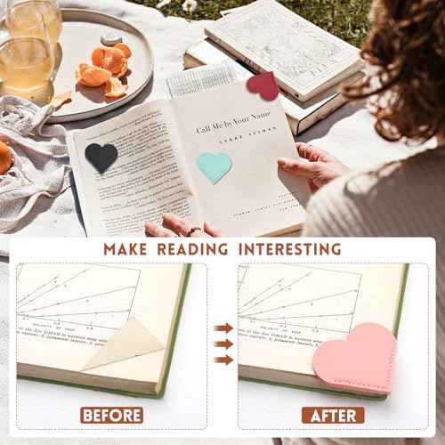 6 Pcs Leather Heart Bookmarks, Bookmarks for Women, Cute Heart Bookmark Corner, Book Marks for Teachers Students School Office Home Supplies