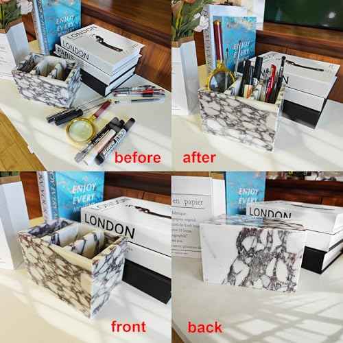 Natural Marble 3-Tier Organizer Box - Multi-Purpose Desktop Storage for Office Supplies, Kitchen Utensils, Makeup Brushes & Bathroom Essentials