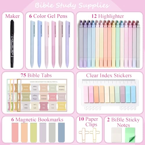 Bible Study Kit 43 pcs with No Bleed Highlighters & Tabs for Journaling