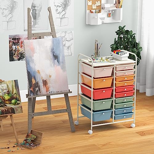Giantex Multicolor 15-Drawer Rolling Storage Cart with Wheels - Classroom & Office Organizer