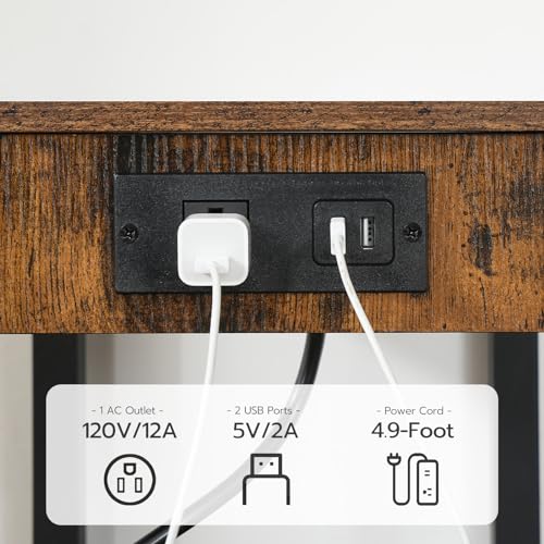 HOOBRO 2-Tier Printer Stand with Charging Station, Under Desk Printer Table, Printer Cart with Storage Shelves, Shelf for Small Spaces, for Home Office, Rustic Brown and Black BF38UPS01