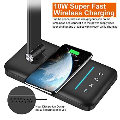 AFROG 8-in-1 4th Gen Multifunctional LED Desk Lamp with 10W Fast Wireless Charger,USB Charging Port,1200Lux Super Bright,5 Lighting Mode,7 Brightness£¬40 Min Timer,Night Light Function,5000K