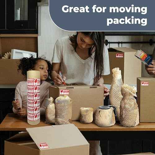Honeycomb Packing Paper Wrap 15''x400', Substitute Alternative for Bubble Cushioning Wrap for Moving Shipping Packaging, Recyclable Moving Supplies with 36 Fragile Sticker Labels