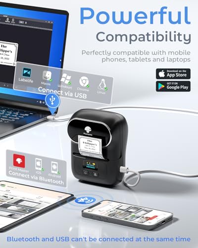 Phomemo M110 Label Maker Black with 1 Printer & 1 Roll Label – Portable Bluetooth Thermal Printer