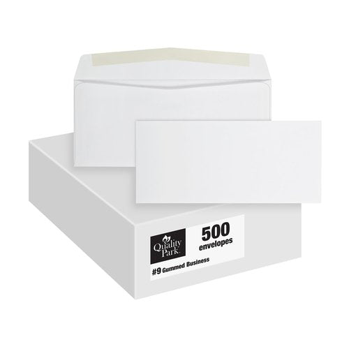 Quality Park #9 Envelopes, Letter Size White Mailing Envelopes, 3-7/8 x8-7/8 Inch, No Window Business Envelopes, Gummed Closure, 500/Box (QUA90090)