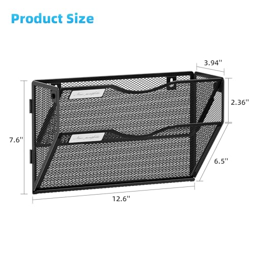 Marbrasse Black 2-Tier Wall File Holder Mesh Organizer for Office & Home