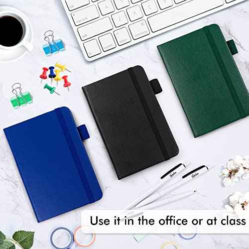 feela 15 Pack Pocket Small Notebooks Bulk, Mini Cute Notepads Hardcover College Ruled Lined Journals with Pen Holder for School Business, with 15 Black Pens, 3.5¡±x 5.5¡±, A6, Black Navy Dark Green