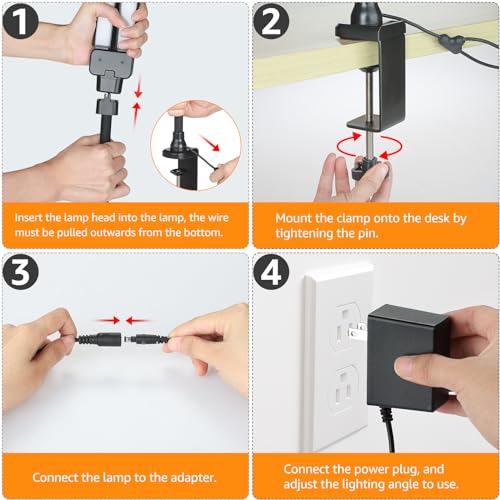 ShineTech Led Desk Lamp for Office Home, Bright Double Head Desk Light with Clamp, Architect Task Lamp 50 Lighting Modes Adjustable Flexible Gooseneck Lamp