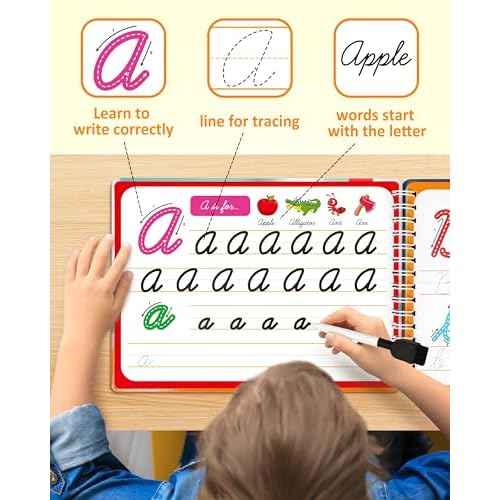 Coogam Magic Practice Copybook for Kids Age 3-12, Dry-Erase Writing Practice Book - Cursive Handwriting Aid With Alphabet Nmubers Words Sentences for Children and Beginners