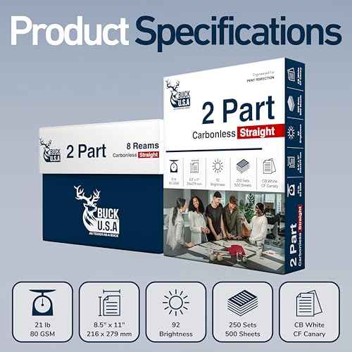 2 Part Straight NCR Carbonless Paper (5914), 8.5" x 11" Collated Paper, 1 Ream, 250 Sets, 500 Sheets, 92 Bright, CB White/CF Canary - Ideal for Laser/Digital Printers & Perfect for Quality Duplicates