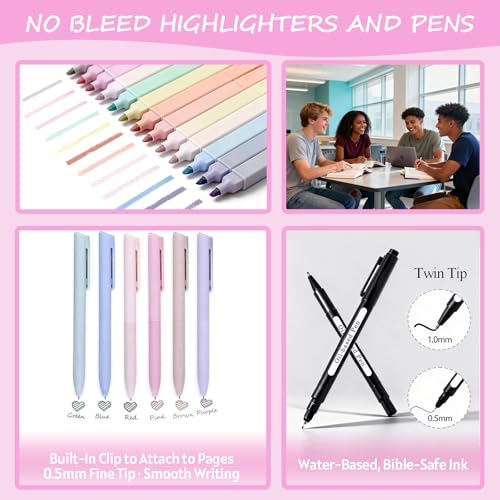 Bible Study Kit 43 pcs with No Bleed Highlighters & Tabs for Journaling
