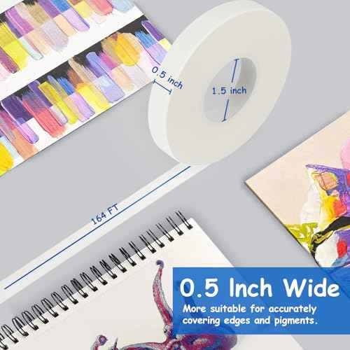 Artist Tape, White Art Tape for Watercolor Paper, Medium Tack Masking Drafting Tape for Painting Canvas Framing, Acid-Free, 0.5in x 164FT Long