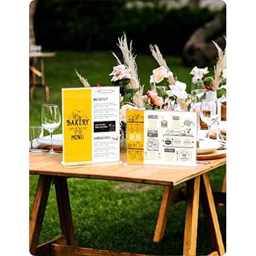 NIUBEE 6 Pack Acrylic Sign Holder 8.5 x 11 - T Shape Double Sided Table Top Display Stand, Portrait Upright Photo Picture Frame Wedding Menu Ad Holder