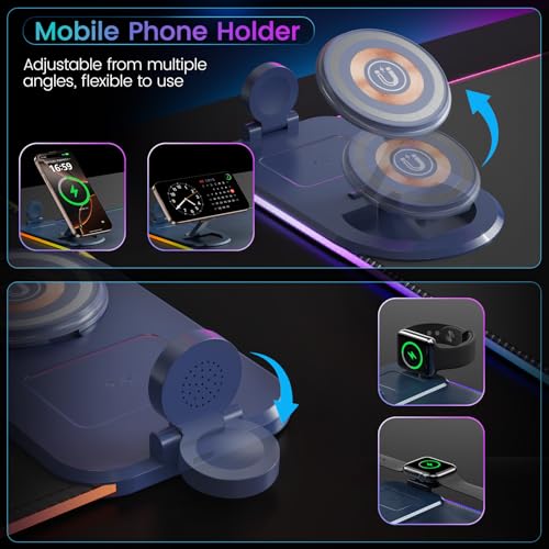 15W Wireless Charging Mouse Pad with Phone Holder&20W Power Adapter, RGB Gaming Mouse Pad, 15 Lights Mode 31.5"x15.75" XXL Large Desk Pad,Ultra-Smooth Surface,Non-Slip Rubber Base