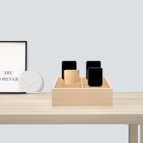 VILLCASE 12 Grids Cell Phone Storage Box: Wooden Holder - Multi-Compartment Calculator - Desk Organizer for Classroom Office