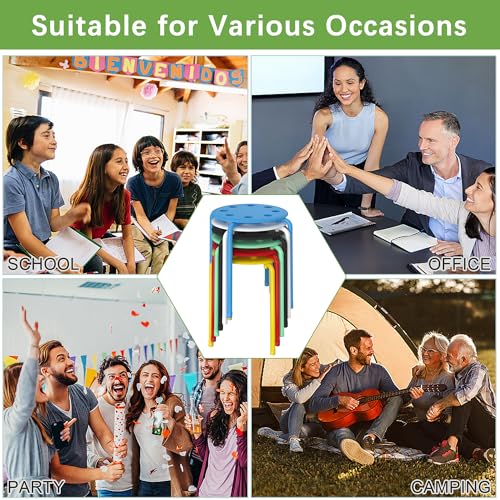 VECELO 6-Piece Colorful Stacking Stools for Classrooms – Lightweight, Stackable, 17.7" High