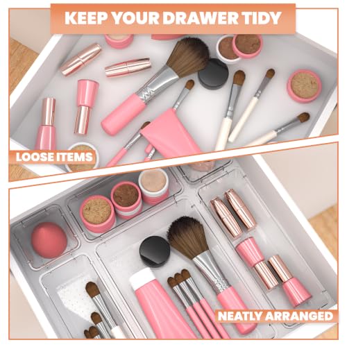 KICHLY 25-Piece Clear Drawer Organizer Set - Multi-Size Storage Trays, Pack of 25