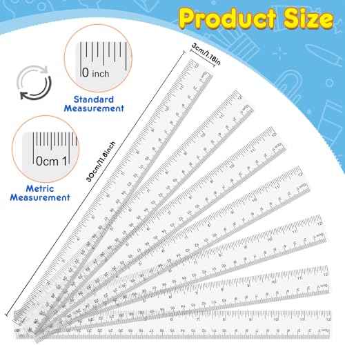 32 Pack Clear Plastic Ruler 12 Inch, Rulers Bulk for Classroom, Transparent Ruler with Centimeters and Inches, Metric Rulers for Kids, Ideal Back to School Office Home Supplies