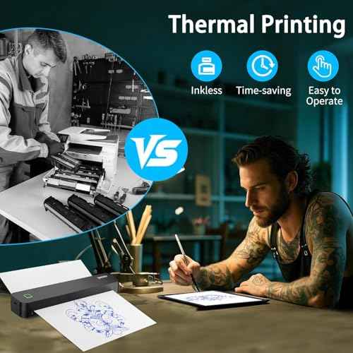 Tattoo Stencil Printer, Wireless Thermal Tattoo Printer with 10 Pcs Transfer Papers, Portable Tattoo Machine, Compatible with Android, iOS, Windows, MacOS, Support Mobile & PC (Metallic)