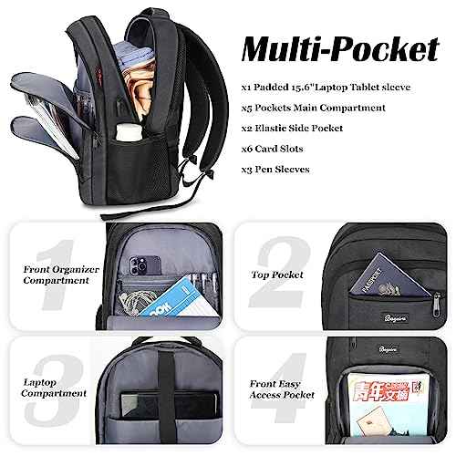 17.3 Inch Laptop Backpack, School Backpacks for teen boys, College High School Backpack. Travel Backpacks with usb Charging Port for Women Men. Anti-theft Waterproof Work Bookbags, Black