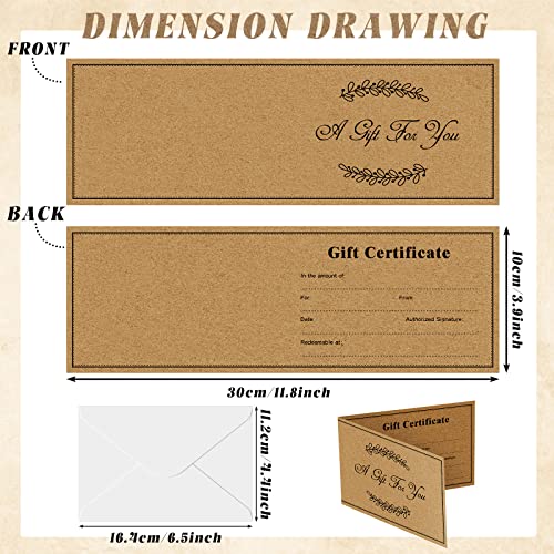 Sinmoe 50 Sets Christmas Kraft Gift Certificates with Envelopes - Dark Brown / Classic