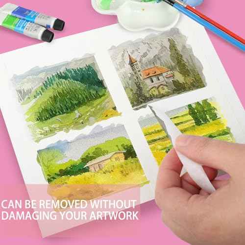 2 Pack White Artist Tape for Watercolor Paper, White Art Masking Tape for Drafting Painting Canvas Framing - Acid Free 0.25" x 180 FT & 0.4" x 180 FT