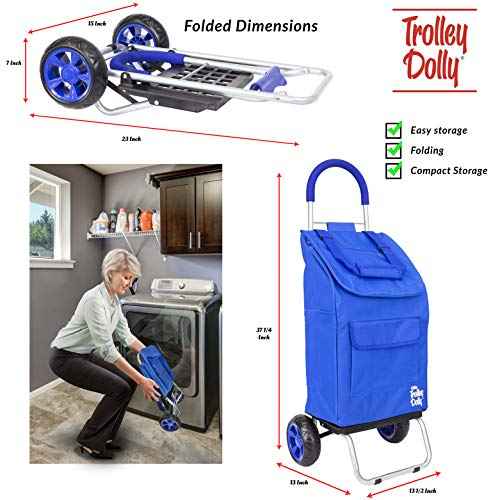 dbest products Trolley Dolly Blue Foldable Shopping cart for Groceries with Wheels and Removable Bag and Rolling Personal Handtruck, Standard