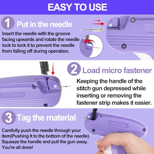 Stitch Gun for Clothes with Case (Purple) – Mini Quick Fix Sewing Gun Kit, 6 Needles & 5000 Fasteners
