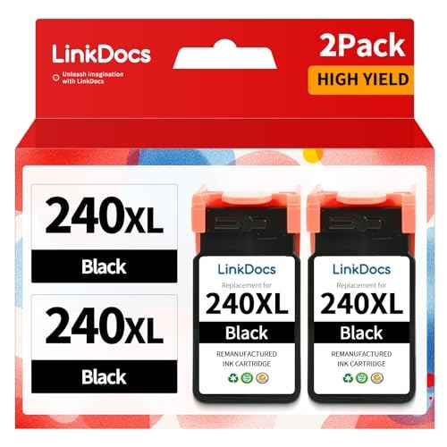 LinkDocs 240XL Black Ink Cartridge Remanufactured Replacement for Canon 240XL PG240XXL for PIXMA MG3620 MG3600 MG3520 MG3222 TS5120 TS5100 MX472 Printer 2 Black