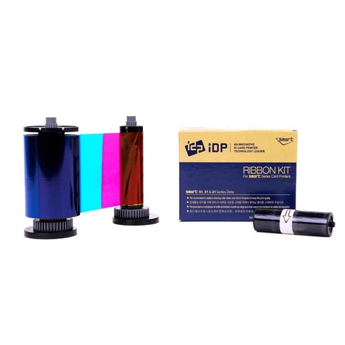 IDP Genuine SMART-31 and SMART-51 Series Card Printer Ribbon - YMCKO Color, Resin Black & Overlay Panel Ribbon w Cleaning Roller, 250 Cards/roll (Not Compatible with IDP Solid Printers)