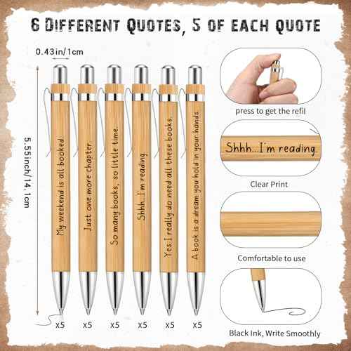 Thenshop 30 Sets Book Lover Gift Include Librarian Inspirational Spiral Notebook Pen Bulk Book Club Christmas Gift Reading Journal for Reader Student Teacher Np Week Librarian Day (Brown)