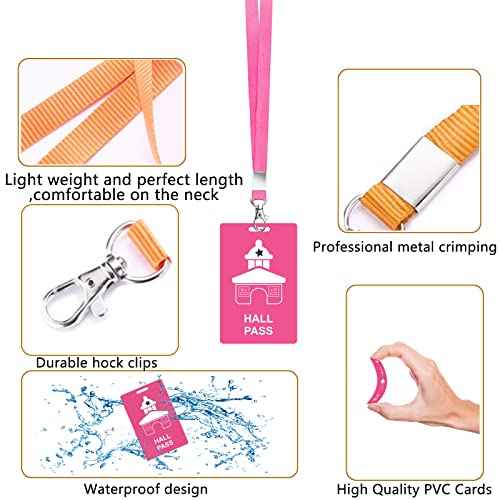 6 Sets PVC Hall Pass Lanyards - Unbreakable Hall Passes for Classrooms Set Includes Passes for Hall Bathroom Library Office and Nurse Ideal for Classroom School Supplies
