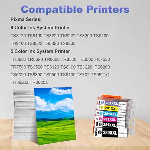 TS8222 Ink 280 281 PGI-280XXL CLI-281XXL Ink Replacement for Canon 280 281 XXL Ink Cartridge Compatible for Pixma TS8220 TS8222 TS8322 TS8320 TS8300 TS8200 TS9100 TS8100 TS9120 TS8120 Printer