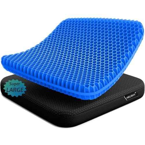 Super Large Gel Seat Cushion for Long Sitting - 19inch Office Chair Car Seat Wheelchair Cushion for Coccyx, Sciatica, Back, Tailbone Pain Relief - Cool, Soft & Breathable Pillow with Non-Slip Cover