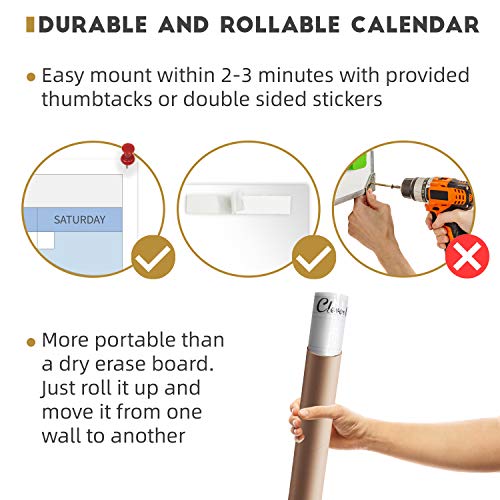 CLEVER CLEAN Large Dry Erase Wall Calendar - 48"x58" 12-month 2025 Undated Yearly Calendar for Home, Office, School Projects - Jumbo Laminated Task Organizer